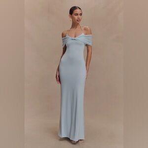 Off-Shoulder Light Blue Dress - Meshki